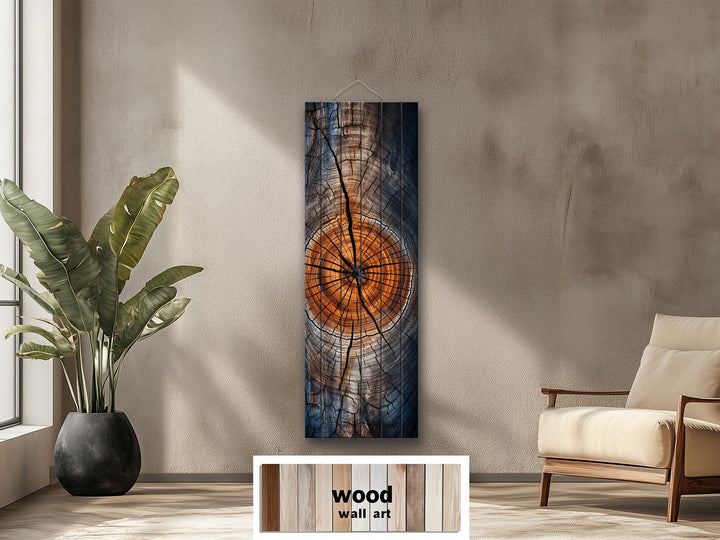 Vertical Narrow Tree Rings Real Wood Wall Art