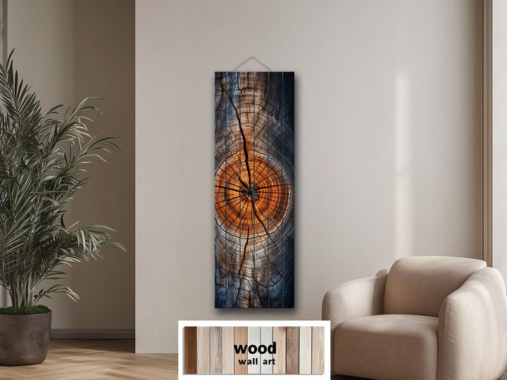 Vertical Narrow Tree Rings Real Wood Wall Art