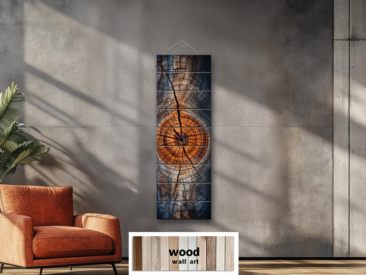 Vertical Narrow Tree Rings Real Wood Wall Art