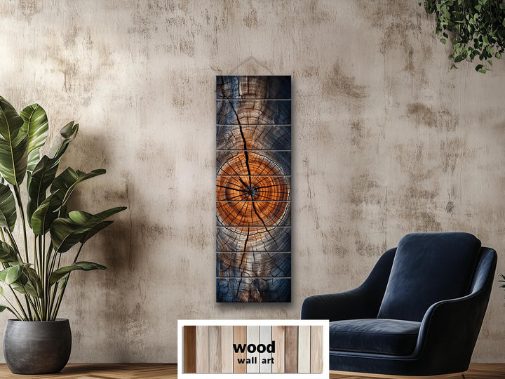 Vertical Narrow Tree Rings Real Wood Wall Art
