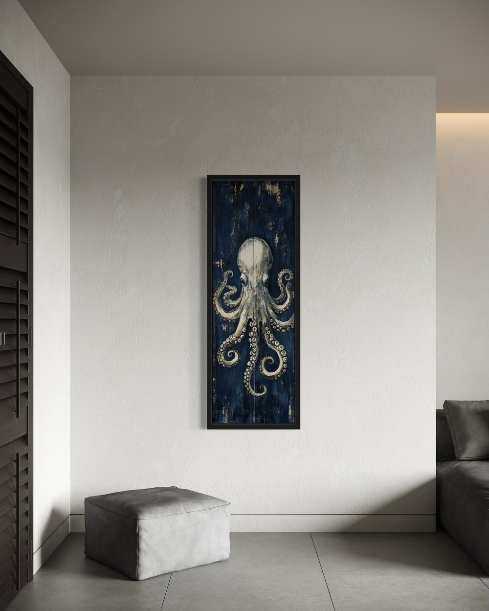 Vertical Octopus Tall Narrow Nautical Canvas Wall Art