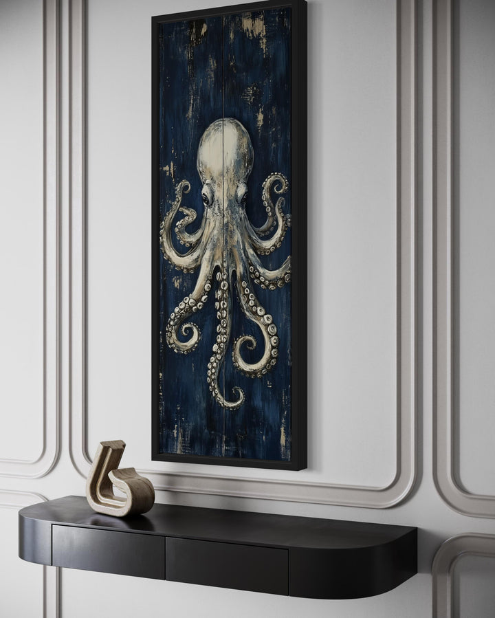 Vertical Octopus Tall Narrow Nautical Canvas Wall Art