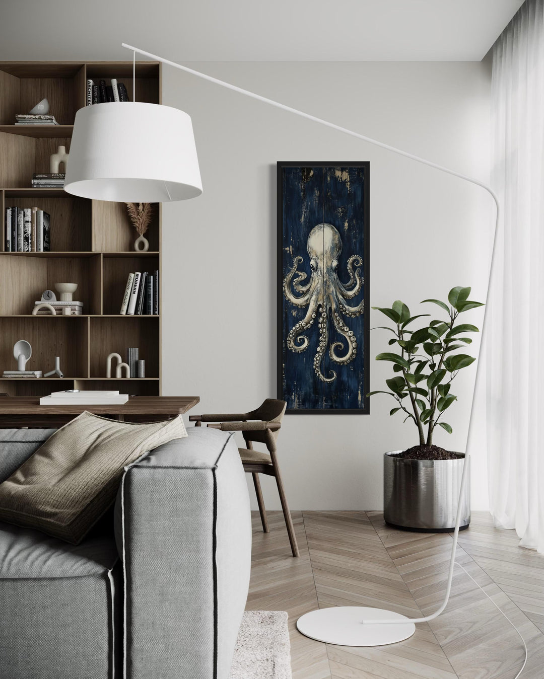Vertical Octopus Tall Narrow Nautical Canvas Wall Art