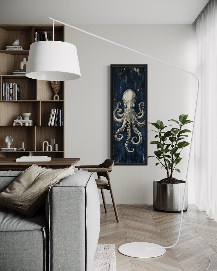 Vertical Octopus Tall Narrow Nautical Canvas Wall Art