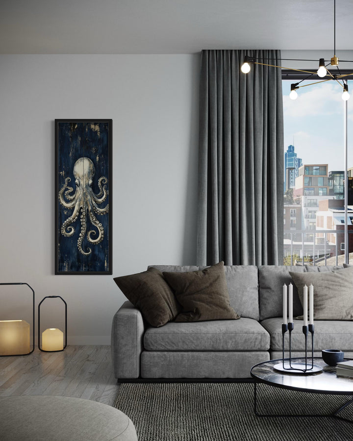Vertical Octopus Tall Narrow Nautical Canvas Wall Art