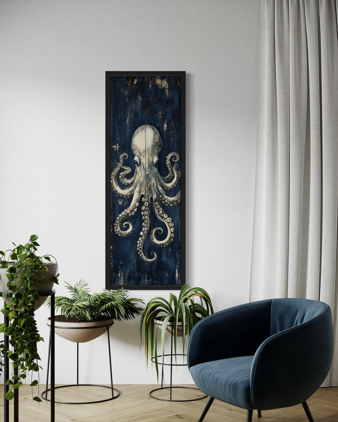Vertical Octopus Tall Narrow Nautical Canvas Wall Art