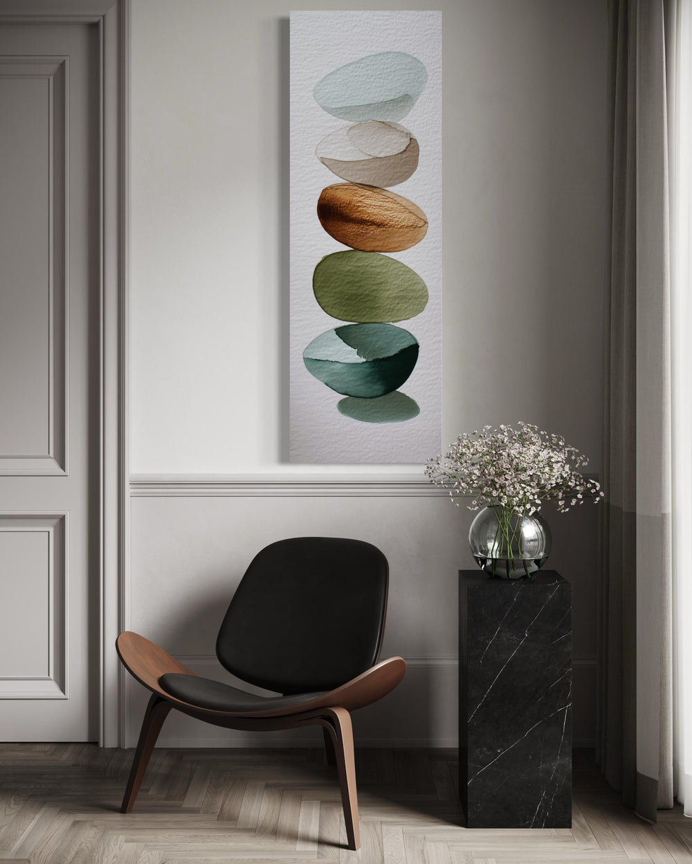 Vertical Stacked Stones Forest Green And Earth Tones Canvas Wall Art