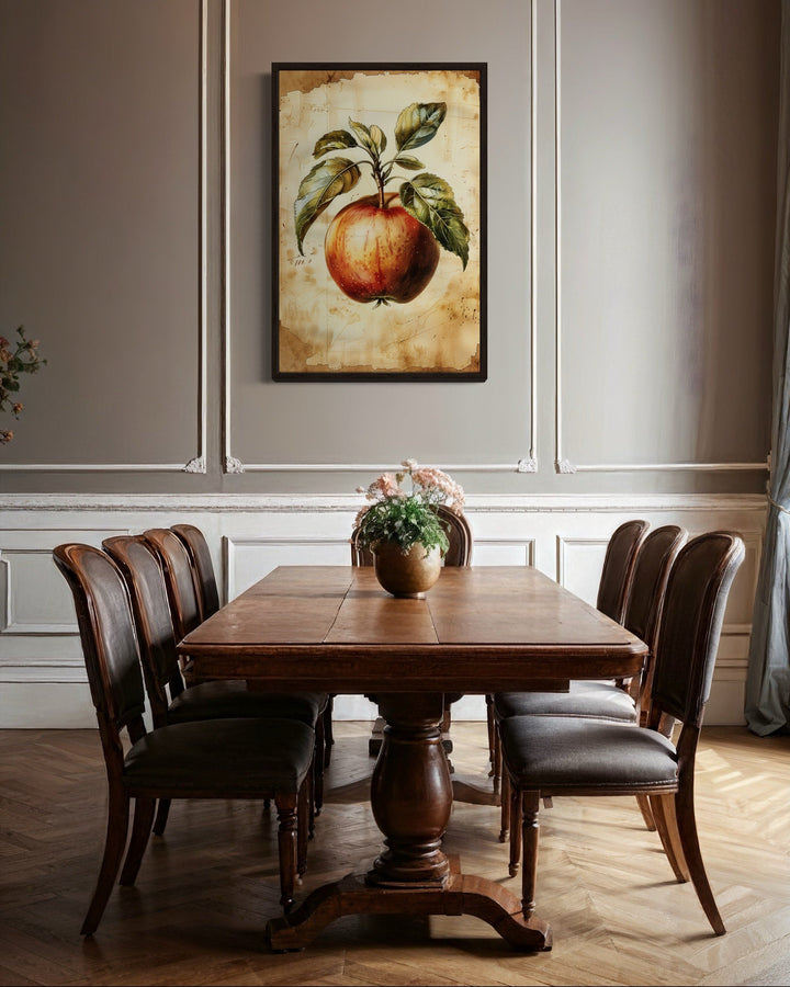 Vintage Apple Painting Framed Fruit Canvas Wall Art For Kitchen