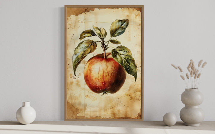 Vintage Apple Painting Framed Fruit Canvas Wall Art For Kitchen