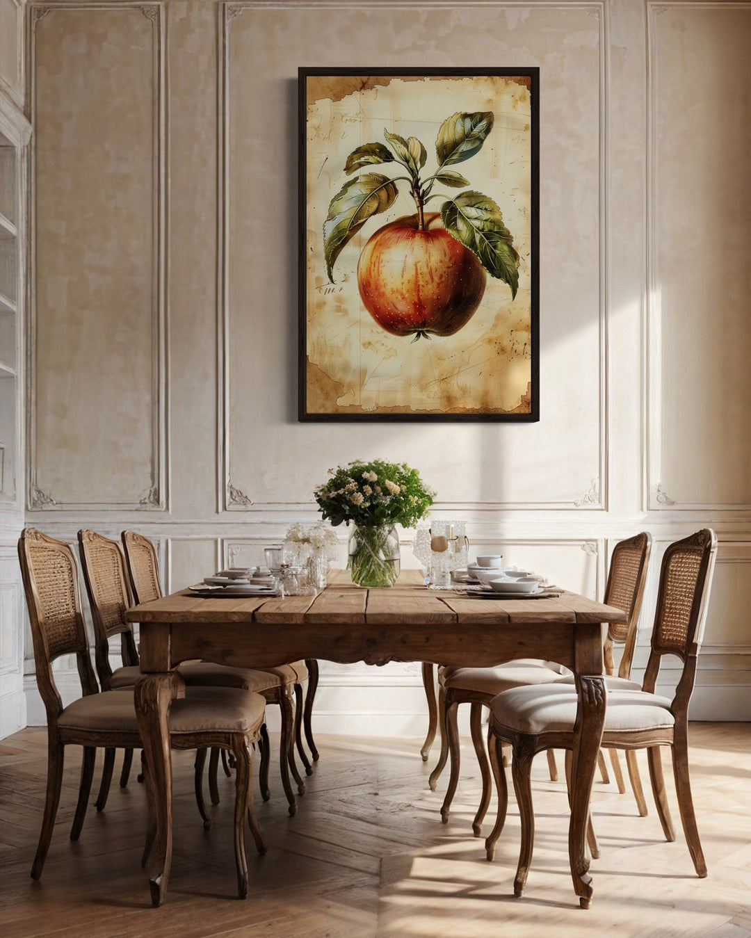 Vintage Apple Painting Framed Fruit Canvas Wall Art For Kitchen