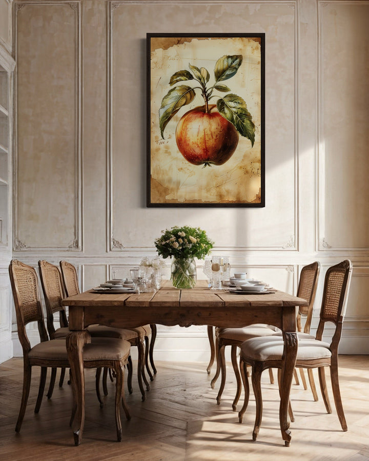 Vintage Apple Painting Framed Fruit Canvas Wall Art For Kitchen