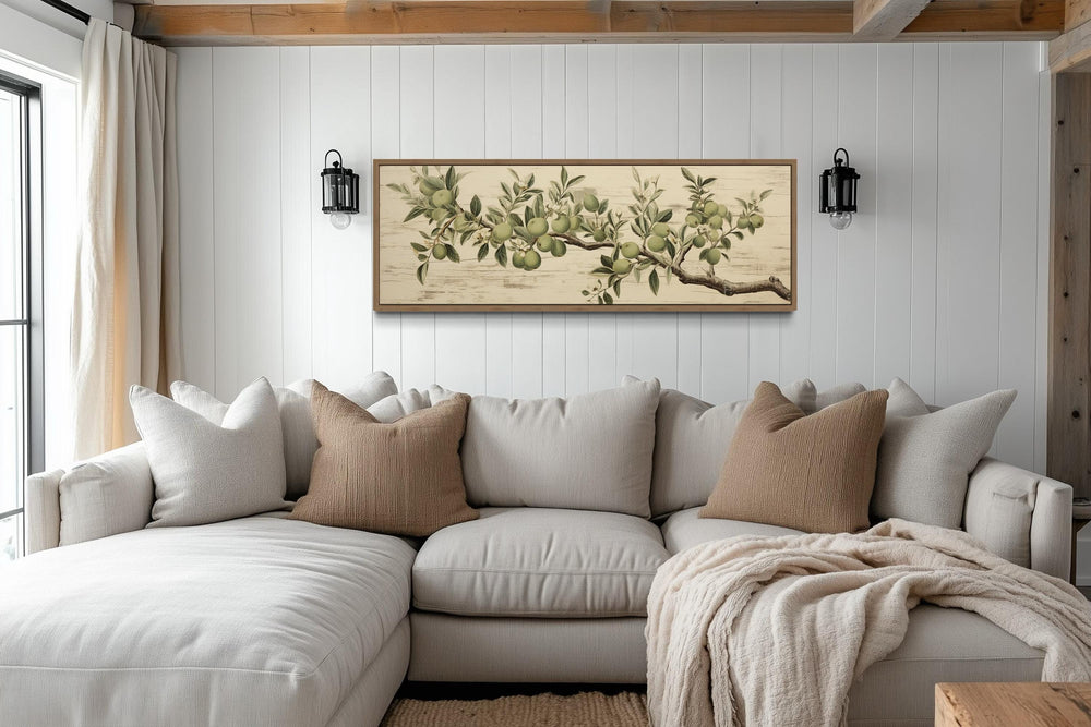Vintage Apple Tree Branch Horizontal Neutral Framed Canvas Wall Art