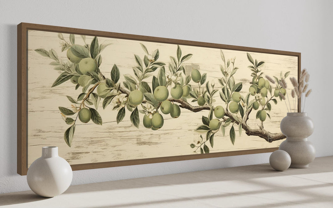 Vintage Apple Tree Branch Horizontal Neutral Framed Canvas Wall Art