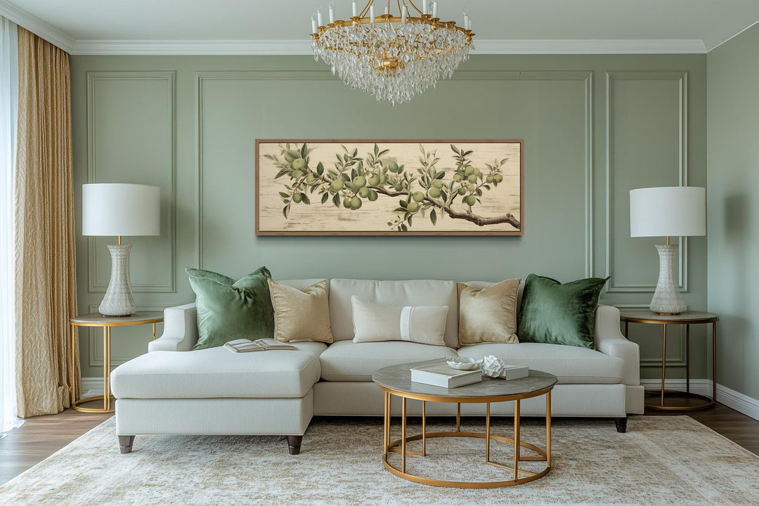 Vintage Apple Tree Branch Horizontal Neutral Framed Canvas Wall Art