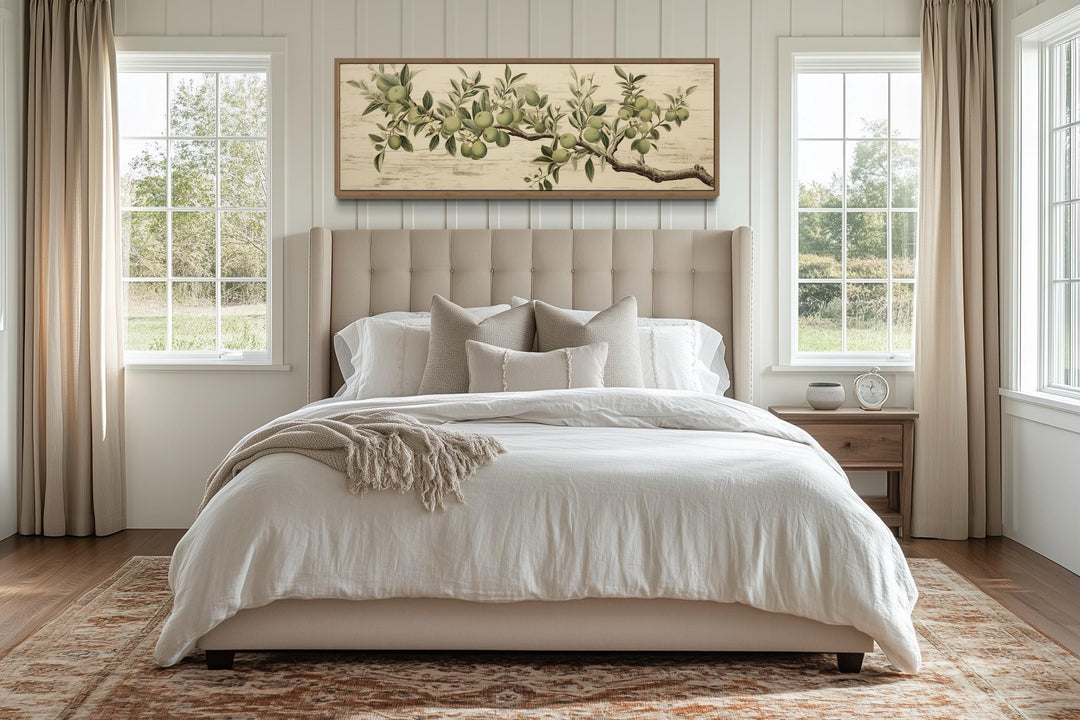 Vintage Apple Tree Branch Horizontal Neutral Framed Canvas Wall Art