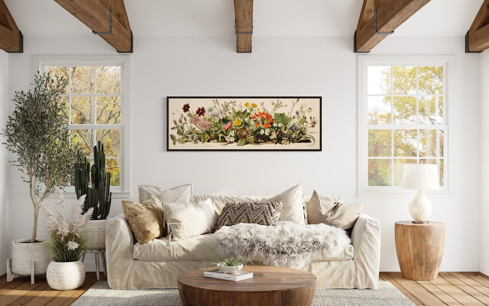 Vintage Botanical Watercolor Wildflowers Above Bed Wall Art