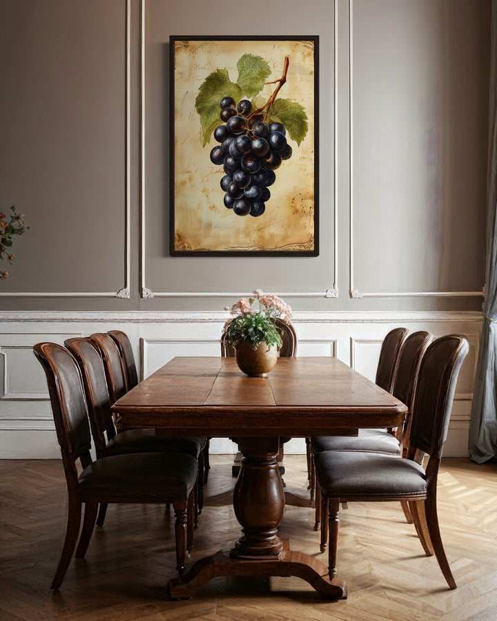Vintage Grapes Painting Framed Canvas Fruit Wall Art For Kitchen
