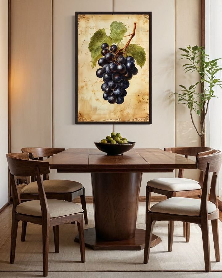 Vintage Grapes Painting Framed Canvas Fruit Wall Art For Kitchen