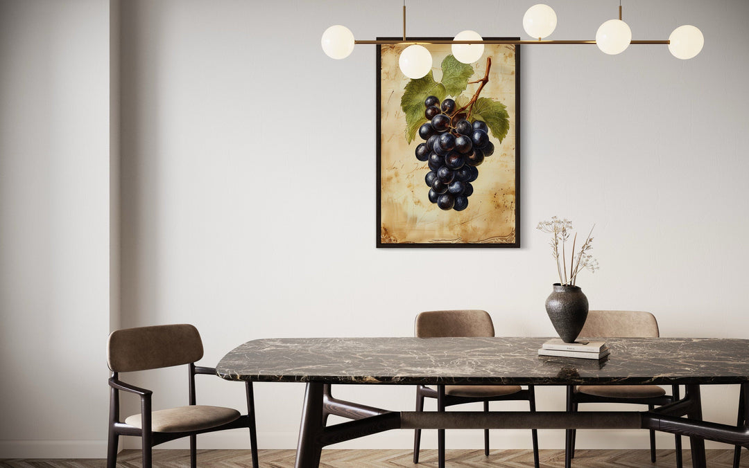 Vintage Grapes Painting Framed Canvas Fruit Wall Art For Kitchen