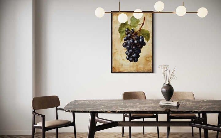 Vintage Grapes Painting Framed Canvas Fruit Wall Art For Kitchen