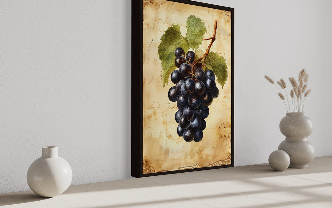 Vintage Grapes Painting Framed Canvas Fruit Wall Art For Kitchen