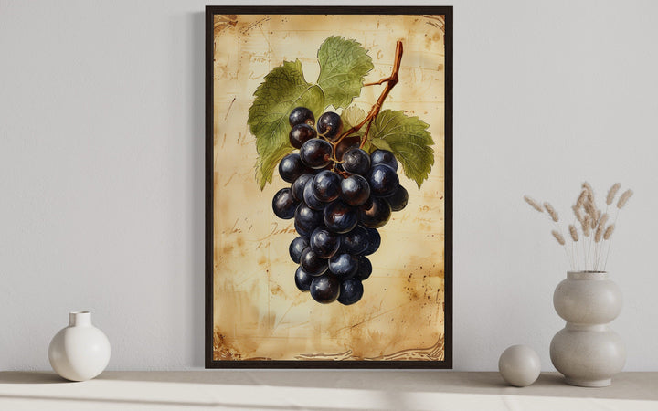 Vintage Grapes Painting Framed Canvas Fruit Wall Art For Kitchen