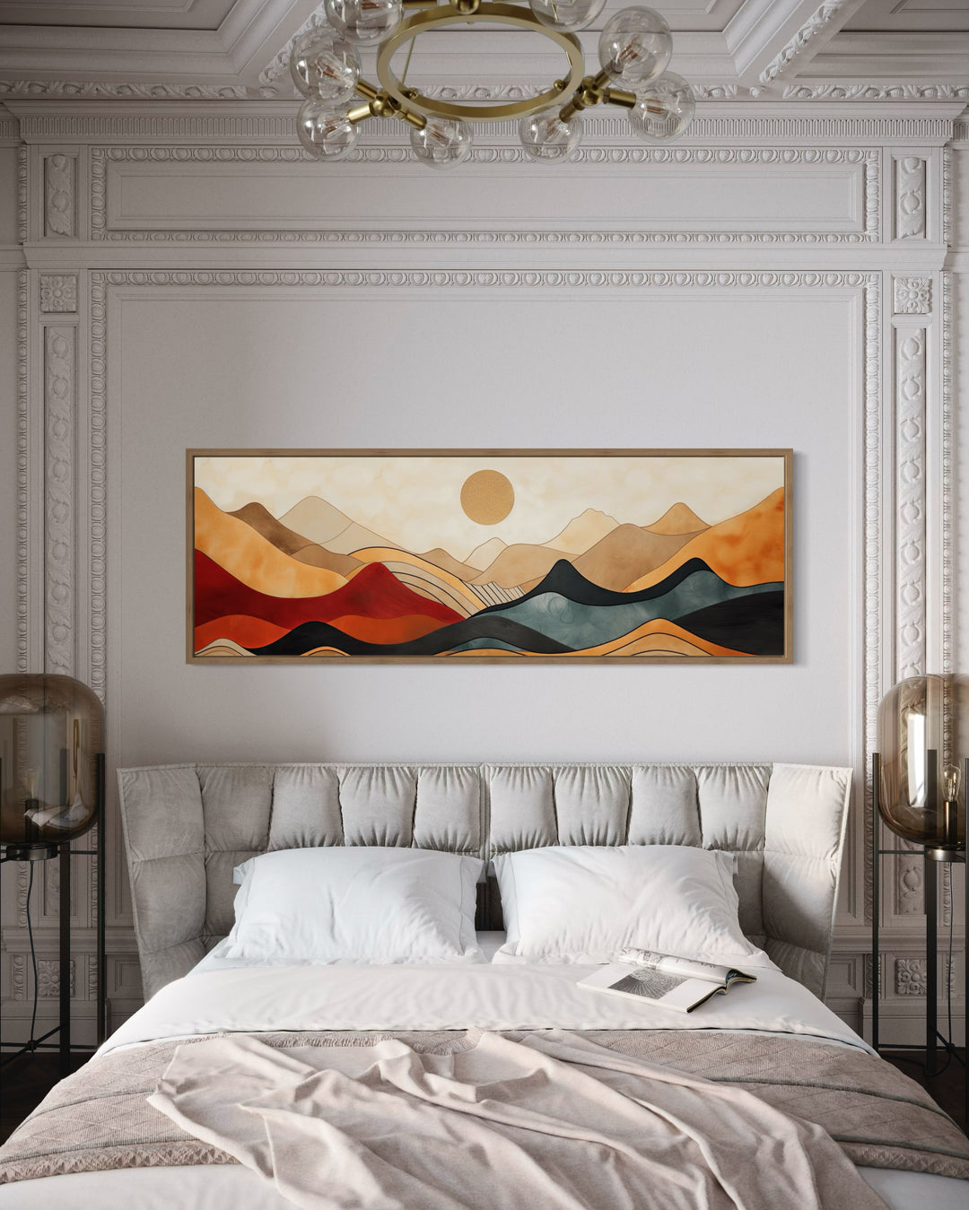 Vintage Mid Century Modern Long Horizontal Mountain Canvas Wall Art