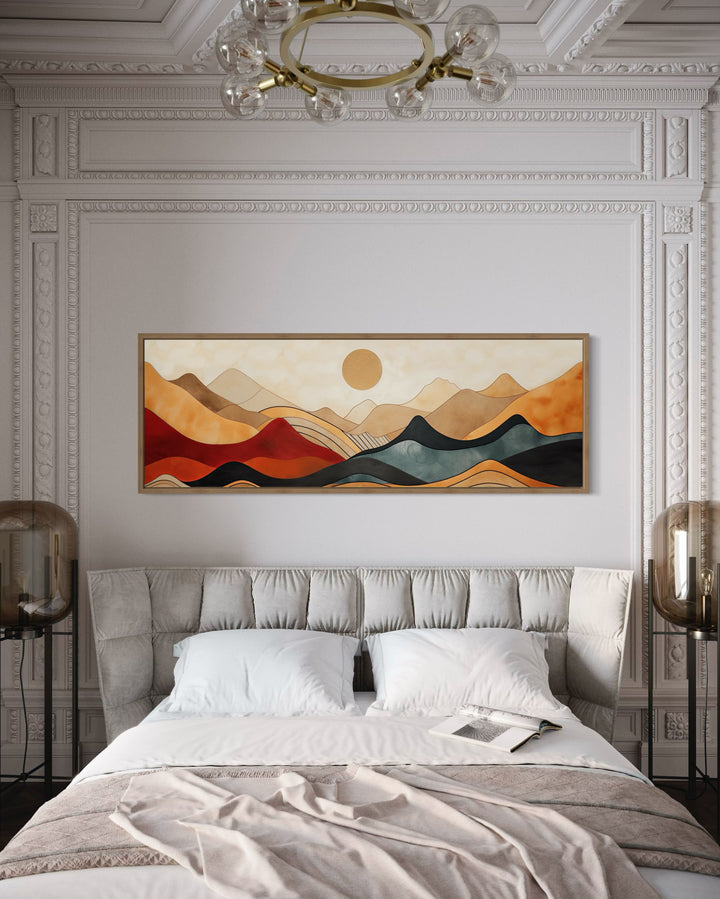 Vintage Mid Century Modern Long Horizontal Mountain Canvas Wall Art