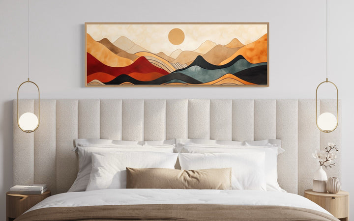 Vintage Mid Century Modern Long Horizontal Mountain Canvas Wall Art