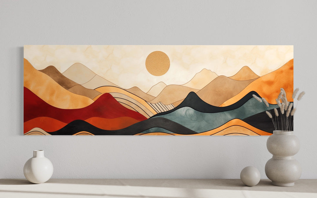 Vintage Mid Century Modern Long Horizontal Mountain Canvas Wall Art