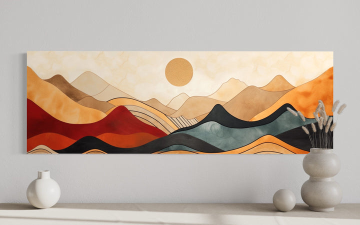 Vintage Mid Century Modern Long Horizontal Mountain Canvas Wall Art