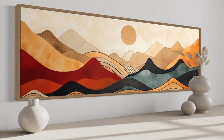 Vintage Mid Century Modern Long Horizontal Mountain Canvas Wall Art