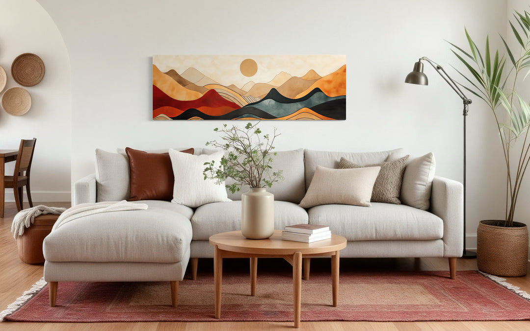 Vintage Mid Century Modern Long Horizontal Mountain Canvas Wall Art