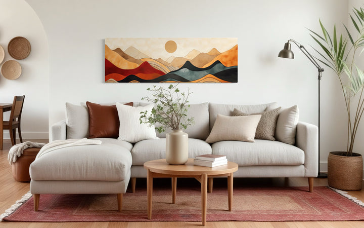 Vintage Mid Century Modern Long Horizontal Mountain Canvas Wall Art