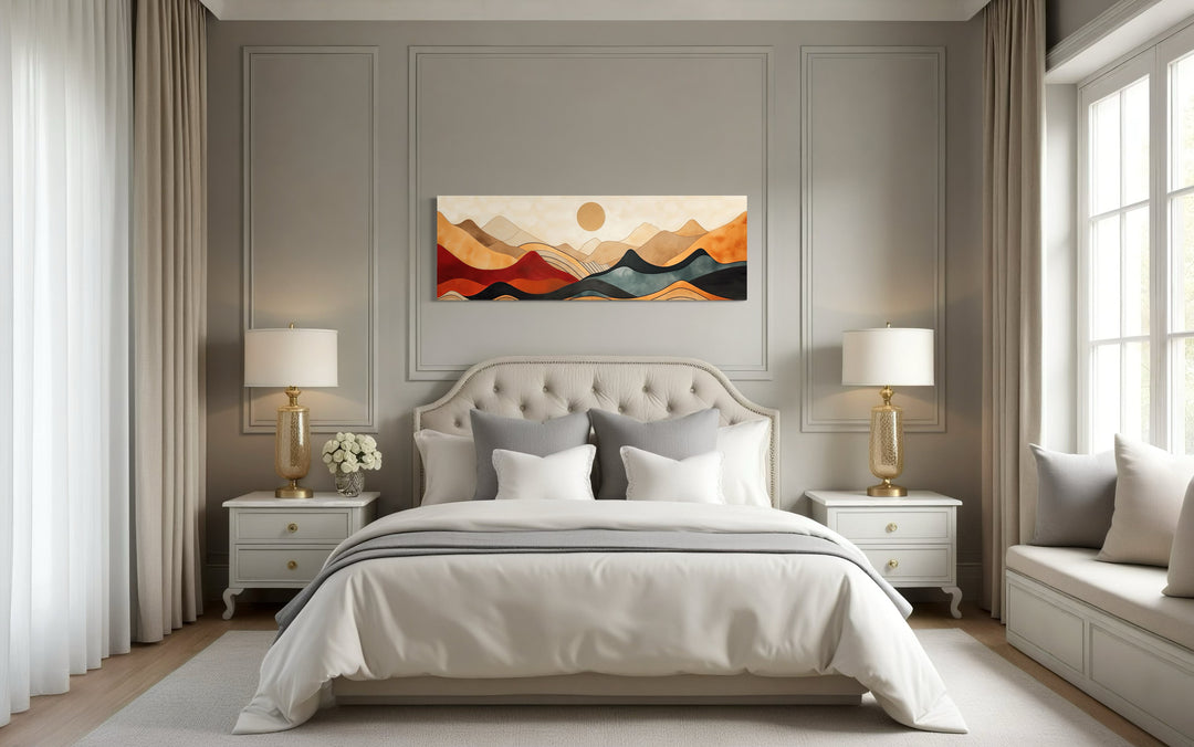 Vintage Mid Century Modern Long Horizontal Mountain Canvas Wall Art