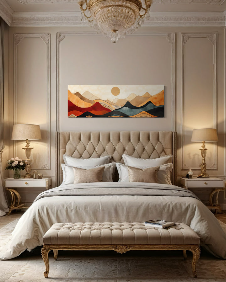 Vintage Mid Century Modern Long Horizontal Mountain Canvas Wall Art