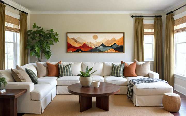 Vintage Mid Century Modern Long Horizontal Mountain Canvas Wall Art