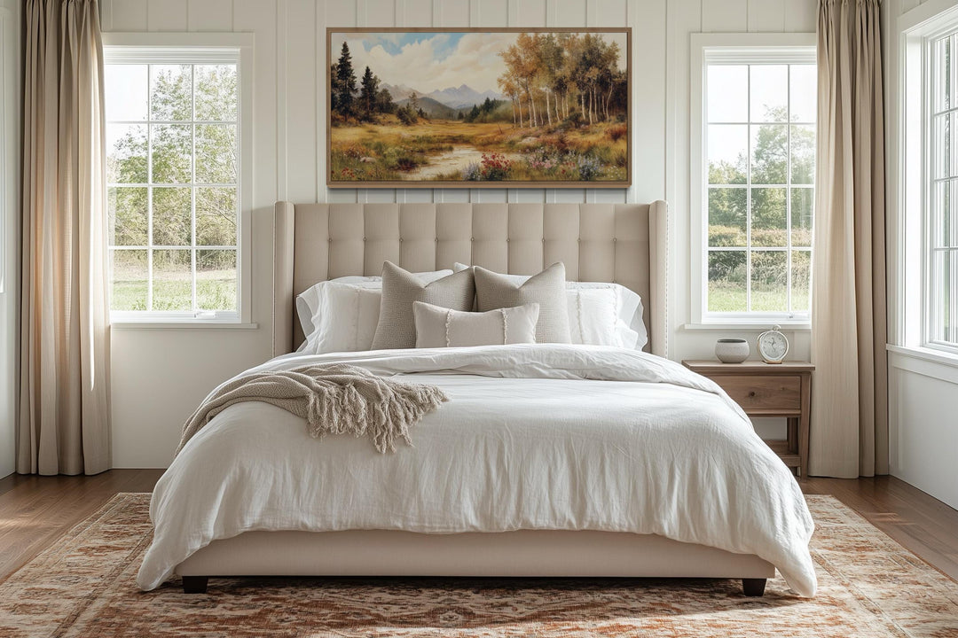 Vintage Pastoral Nature Landscape Framed Canvas Wall Art