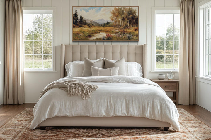 Vintage Pastoral Nature Landscape Framed Canvas Wall Art