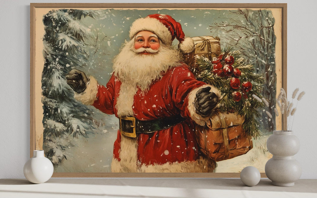 Vintage Santa Claus Christmas Canvas Wall Art