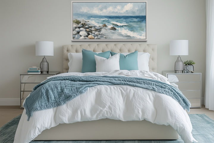 Vintage Seascape Painting Coastal Framed Canvas Wall Art