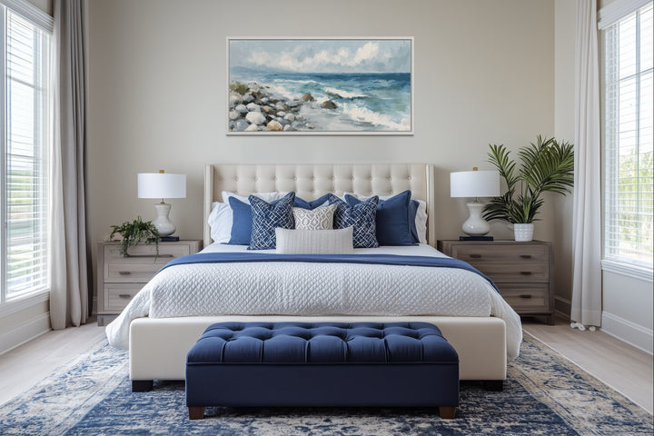 Vintage Seascape Painting Coastal Framed Canvas Wall Art