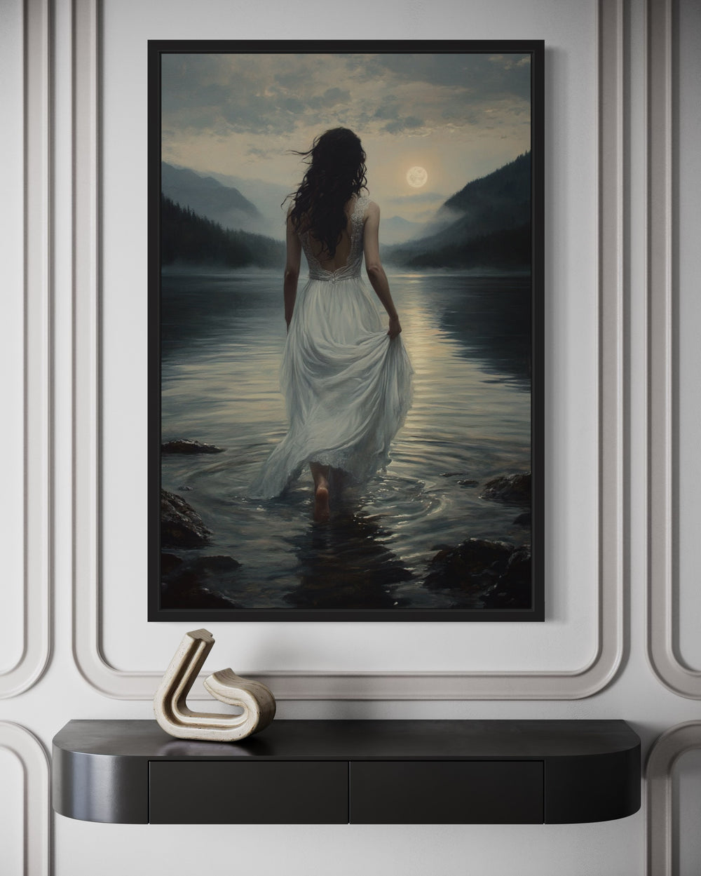 Walking Into The Lake Framed Canvas Wall Art