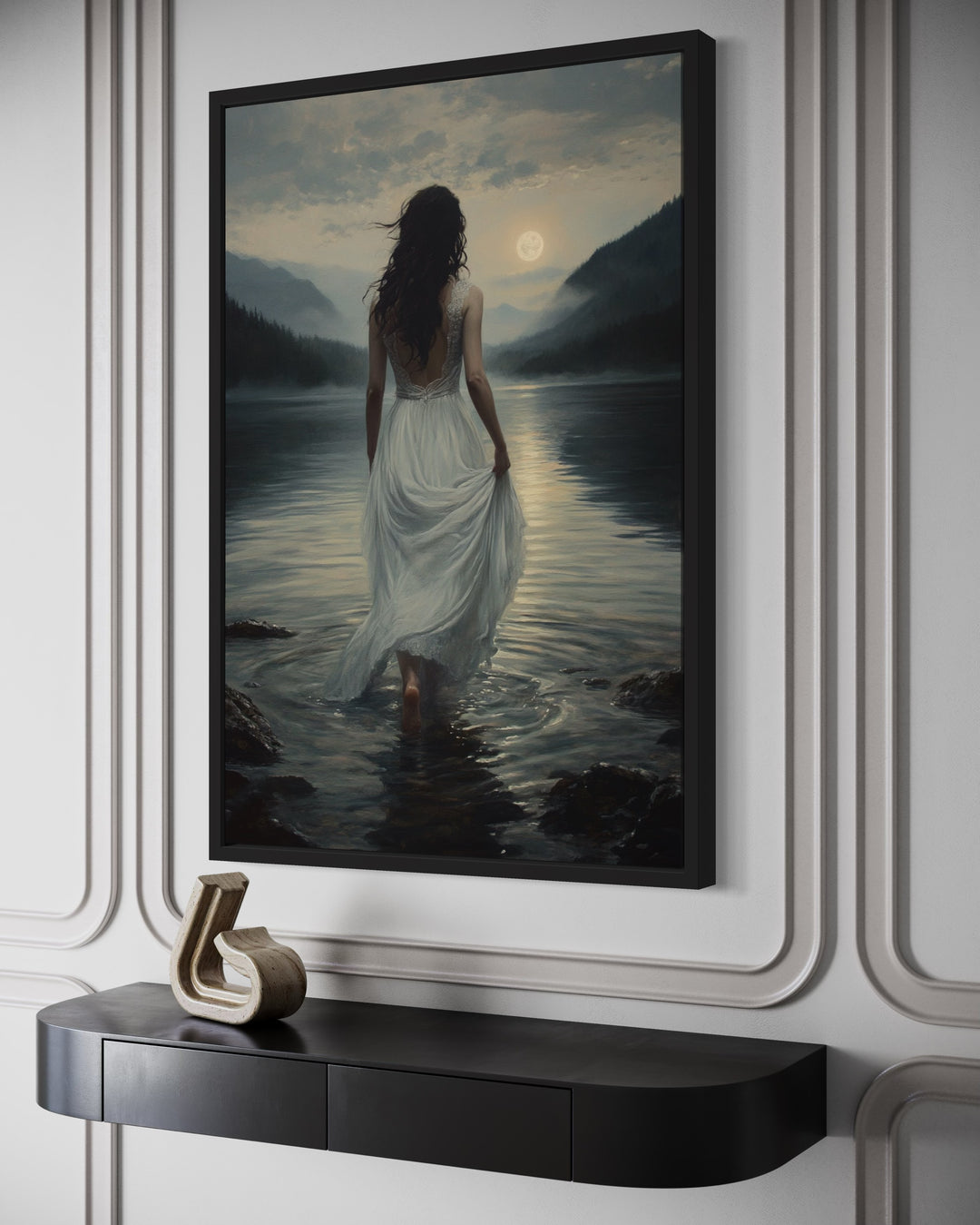 Walking Into The Lake Framed Canvas Wall Art