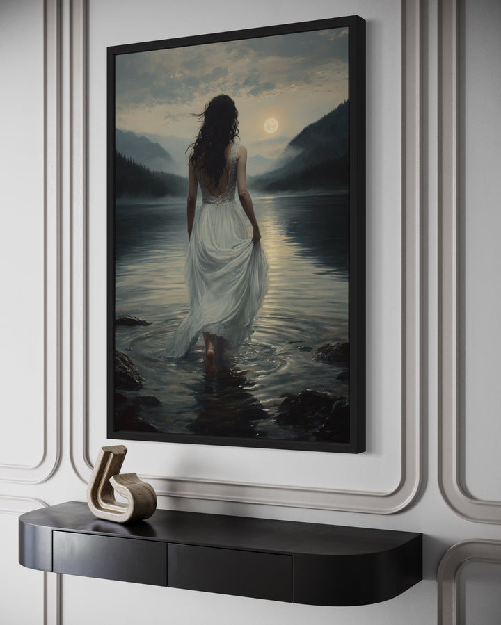 Walking Into The Lake Framed Canvas Wall Art