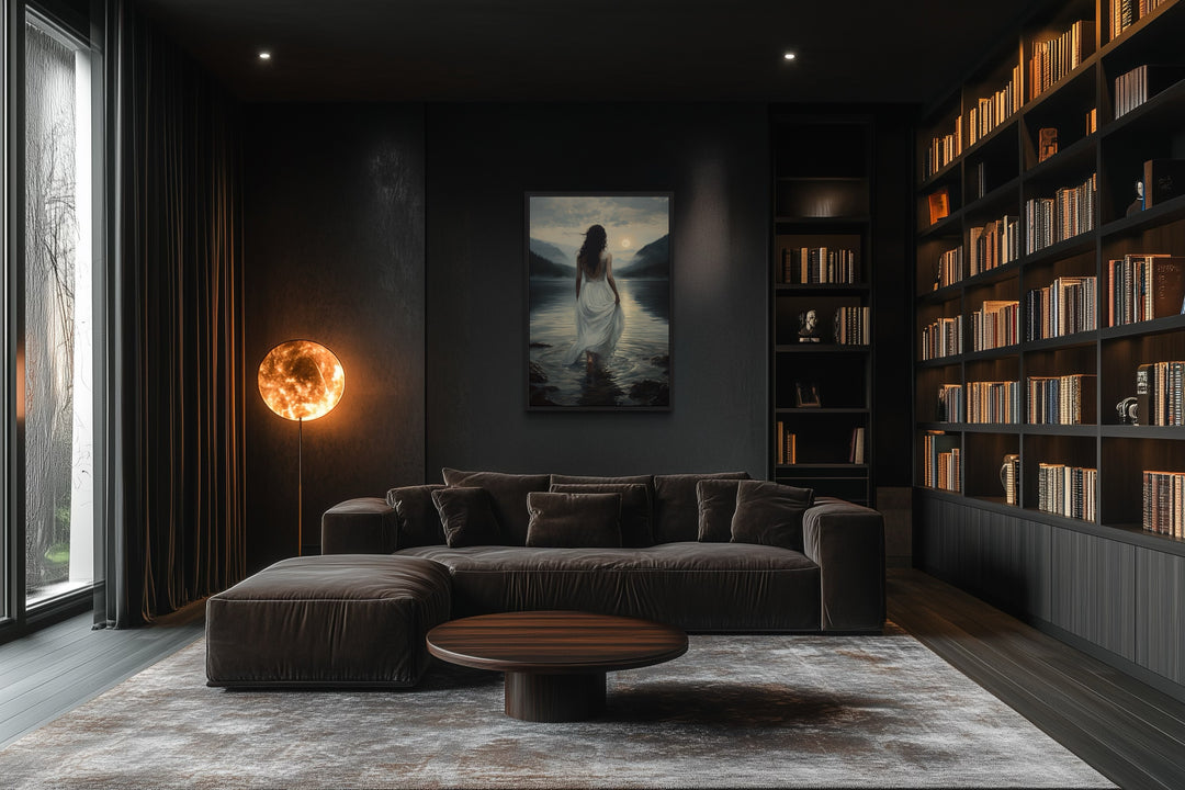 Walking Into The Lake Framed Canvas Wall Art