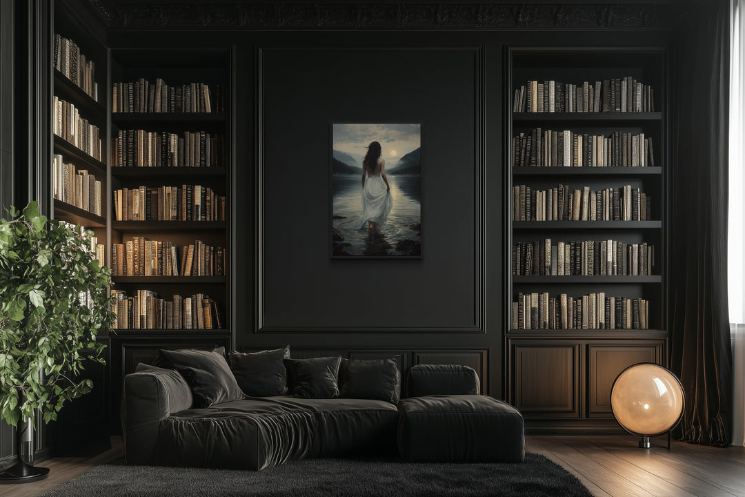 Walking Into The Lake Framed Canvas Wall Art
