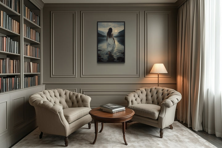 Walking Into The Lake Framed Canvas Wall Art