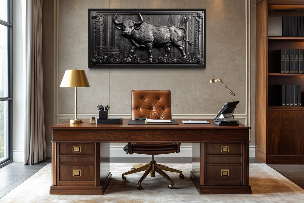 Wall Street Bull Wall Art - Powerful Charging Bull Canvas Print, New York Wall Street Office Decor Framed Canvas Wall Art