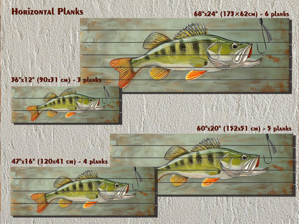 Walleye Fish Long Horizontal Real Wood Wall Art For Fishing Cabin Decor